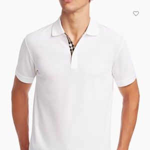 Burberry White Polo with 3 Button Plaid Placket Size